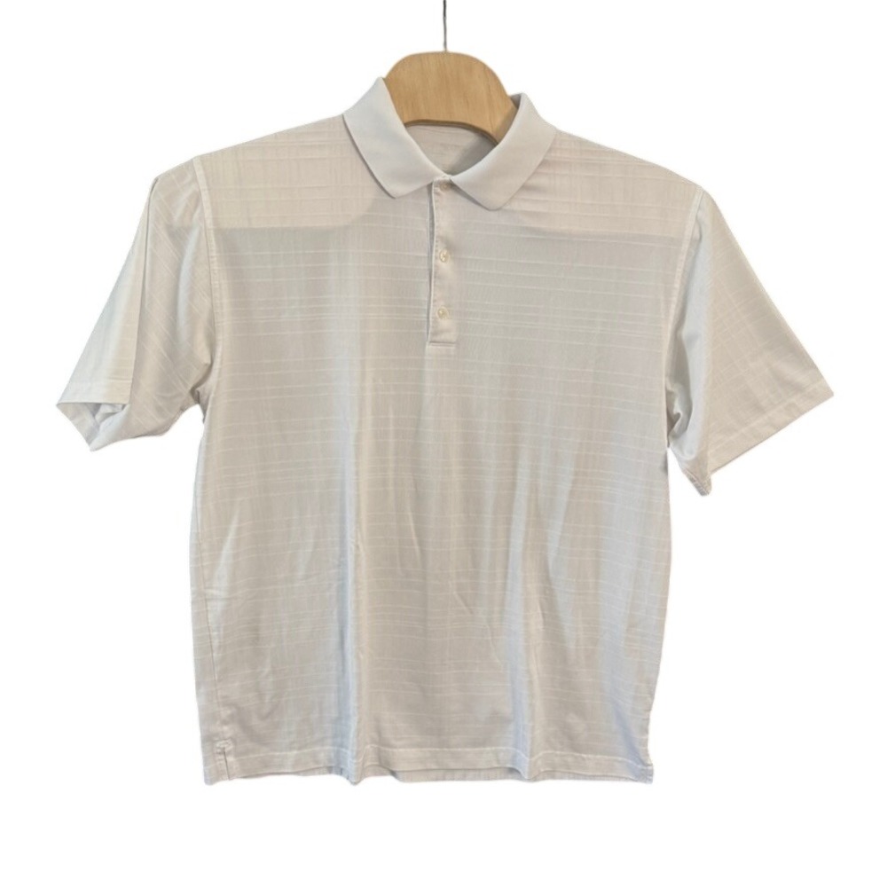 Mens White Textured Grid Short Sleeve Polo Shirt Large XL Golf Casual